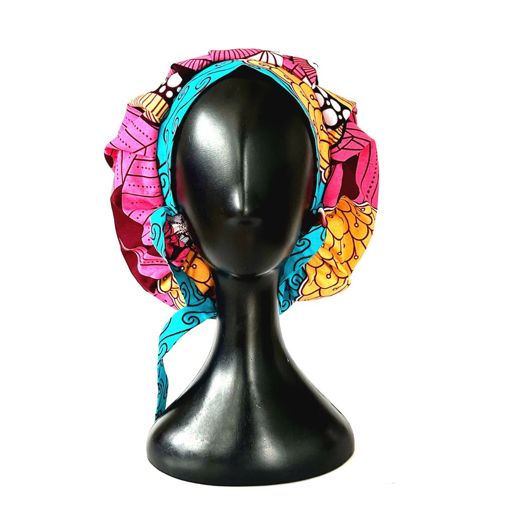 OFOUROU Satin Lined African Fabric Bouffant Bonnet - Moanda