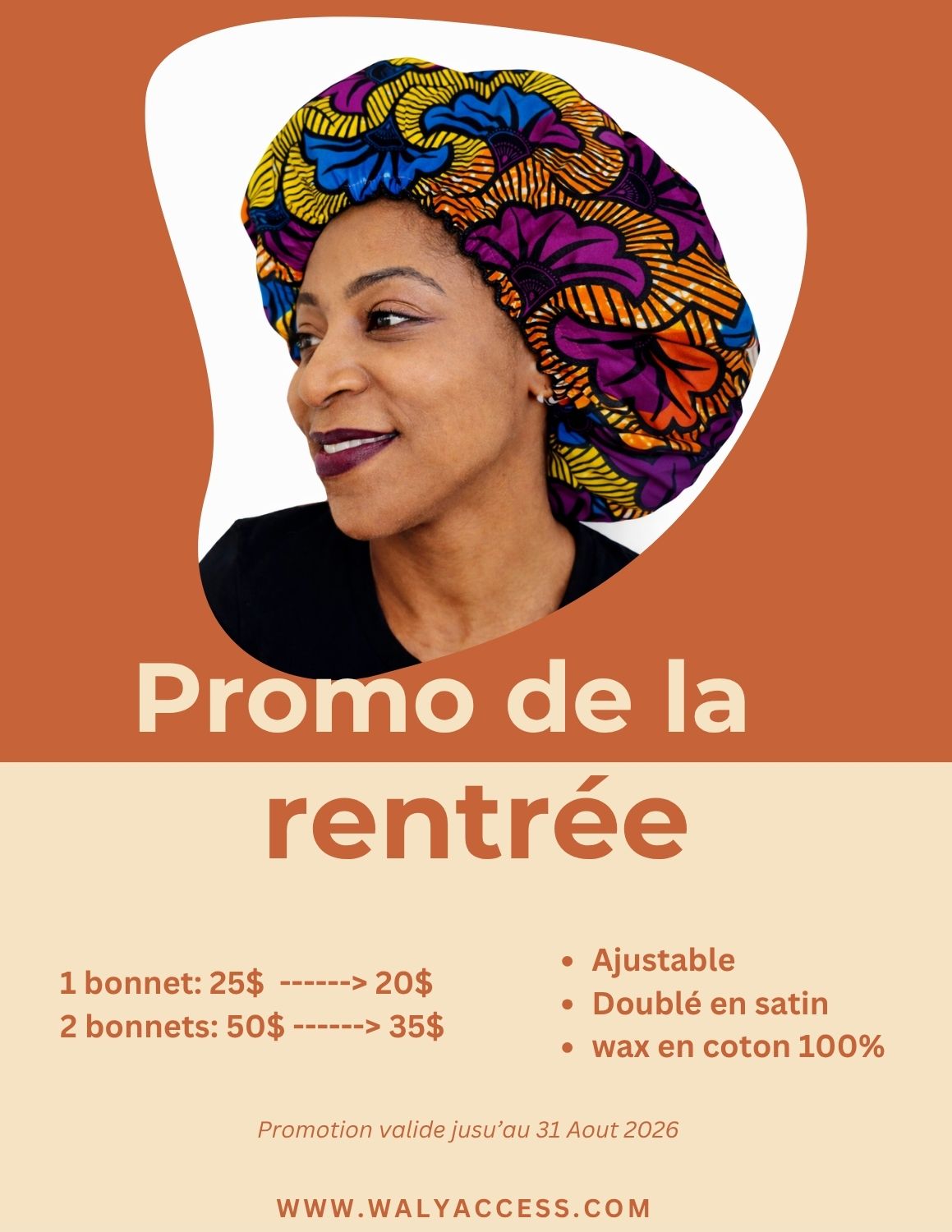 Bonnet en wax doublé de satin. Bonnet de nuit ajustable pour femme multicolore – OFOUROU