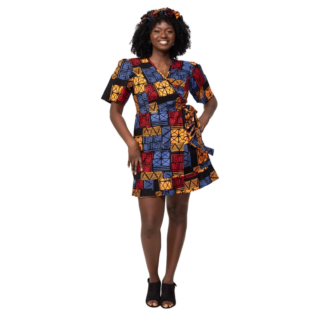 OTSIMA African Fabric Short Wrap Dress