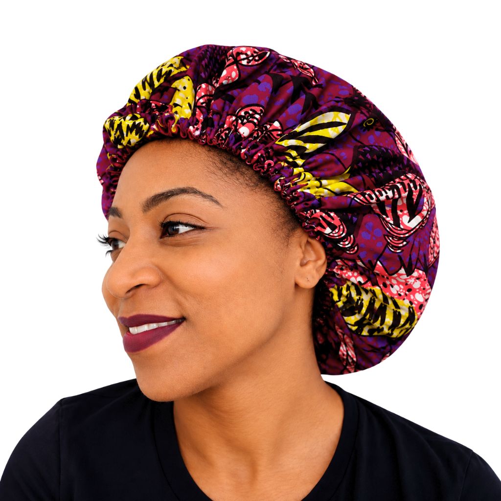 Bonnet en wax doublé de satin. Bonnet de nuit ajustable pour femme multicolore – OFOUROU