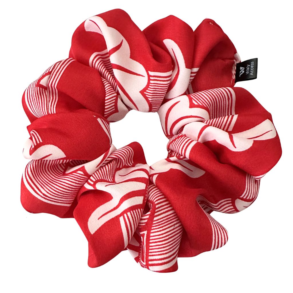 Large Satin Hair Scrunchie - Red Flowers