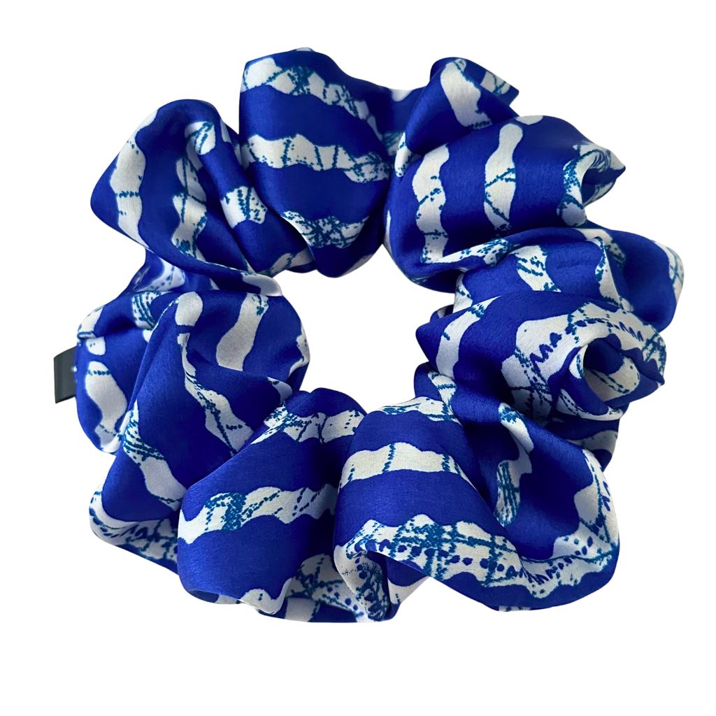 Large Satin Hair Scrunchie - Blue