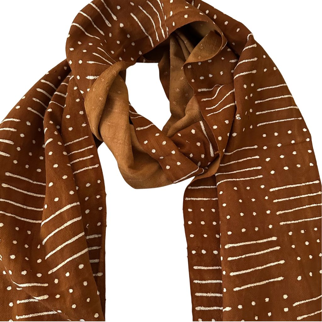 OMBAH Handwoven Bogolan Scarf – Natural Dyes, 100% Cotton – Unisex African Textile - Terra Cotta
