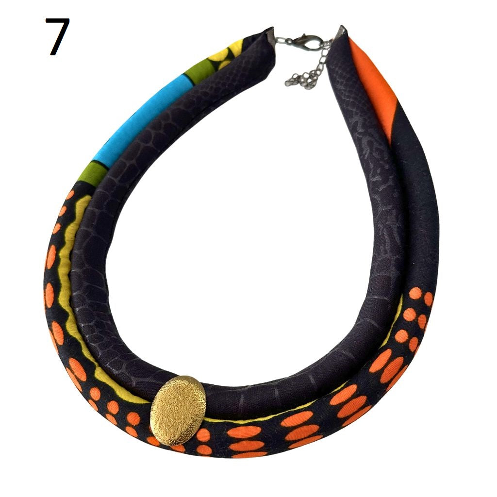 Two Strands African Fabric Set Necklace and Matching Stud Earrings