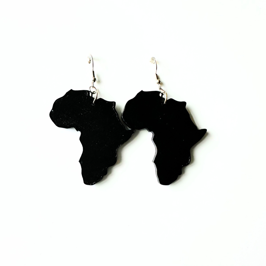 Africa Map Wood Earrings - Black