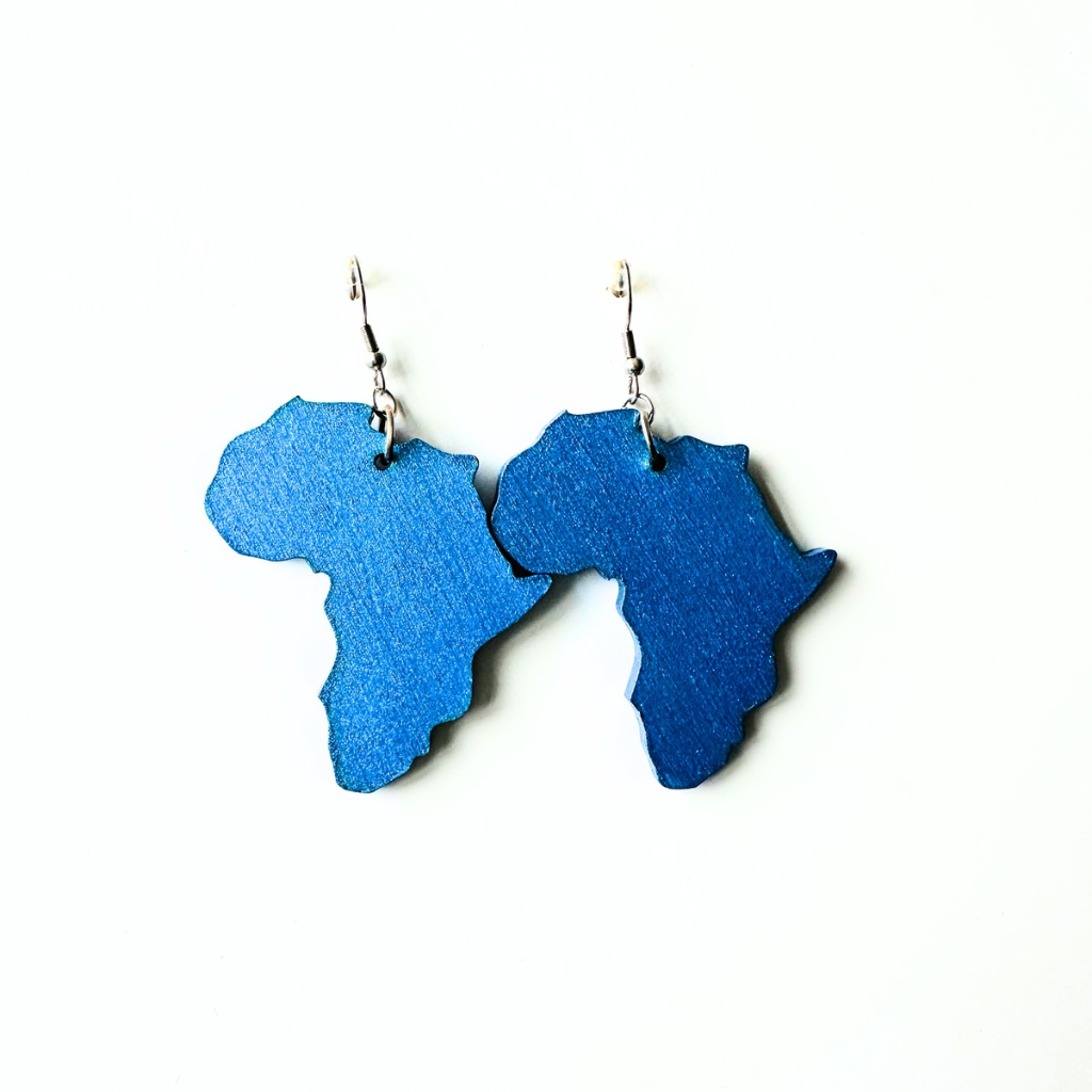 Africa Map Wood Earrings - Electric Blue