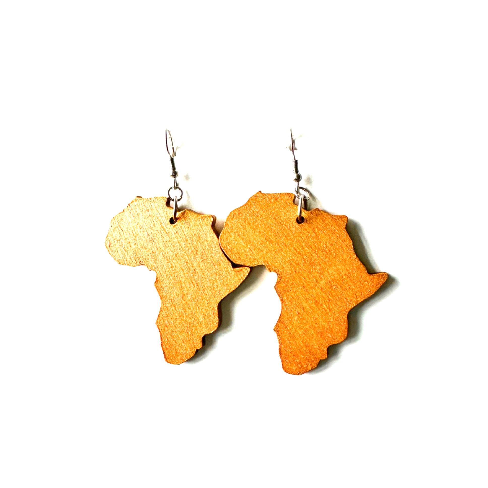 Africa Map Wood Earrings - Gold