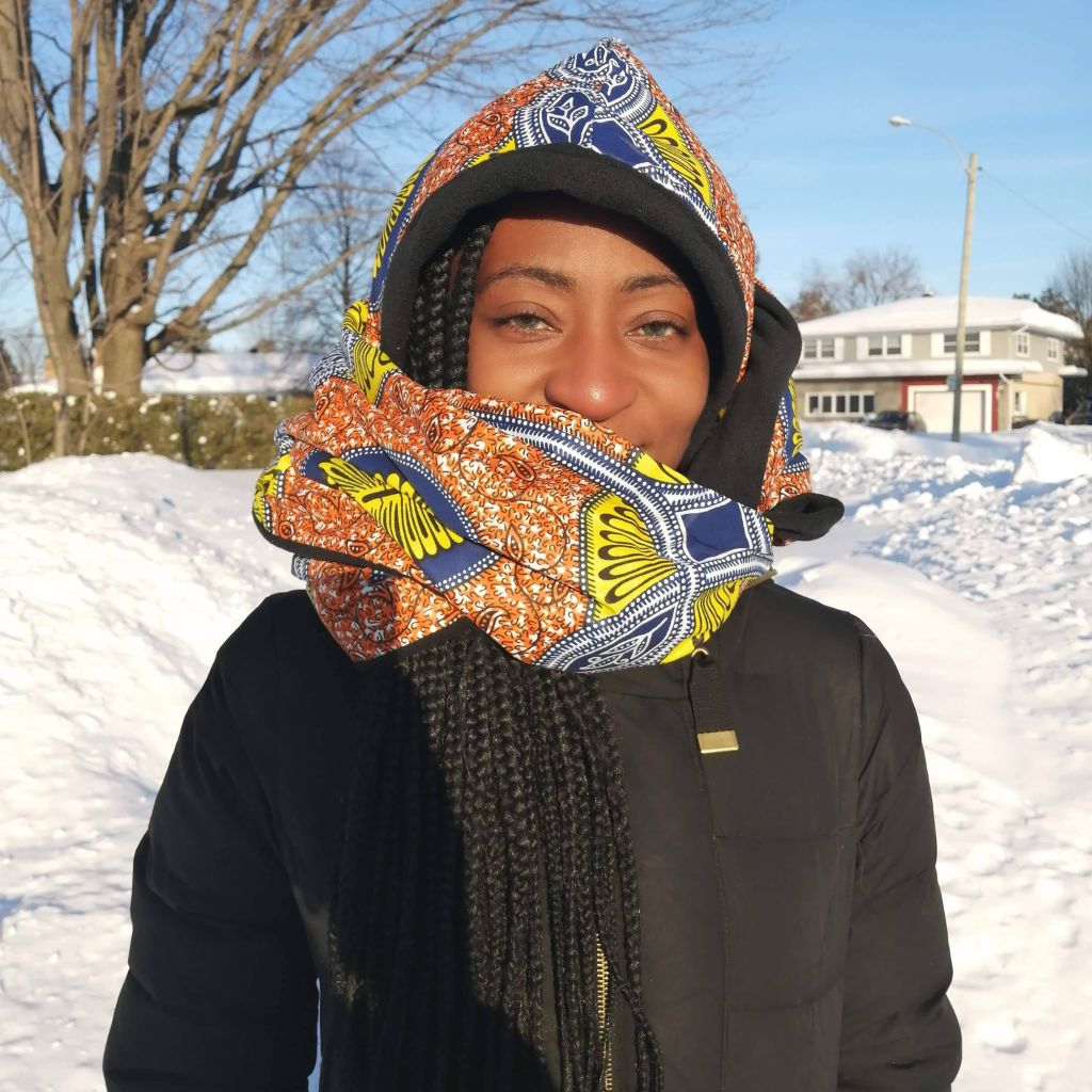 PEBEH Infinity Scarf with Hood – African fabric and Fleece Lining