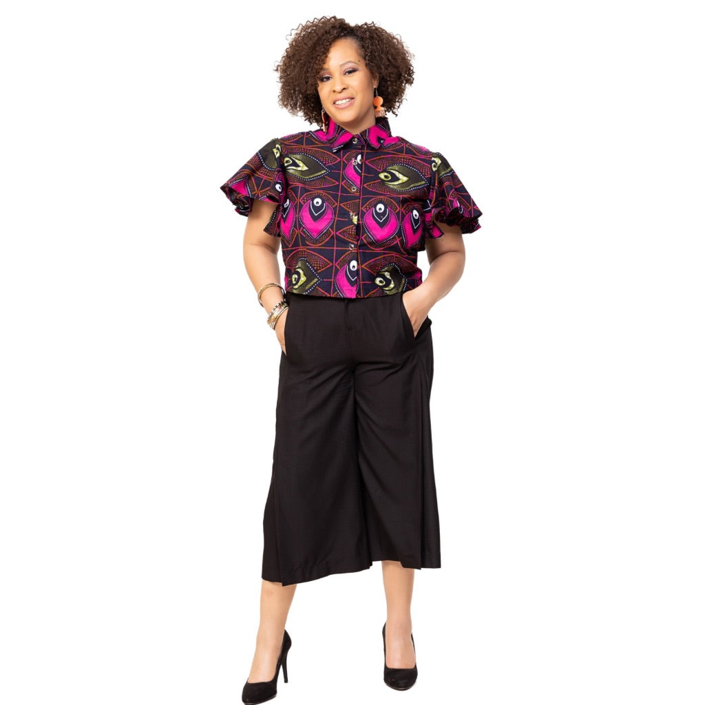 OKASSI African Fabric Short Sleeved Women Shirt - Pink
