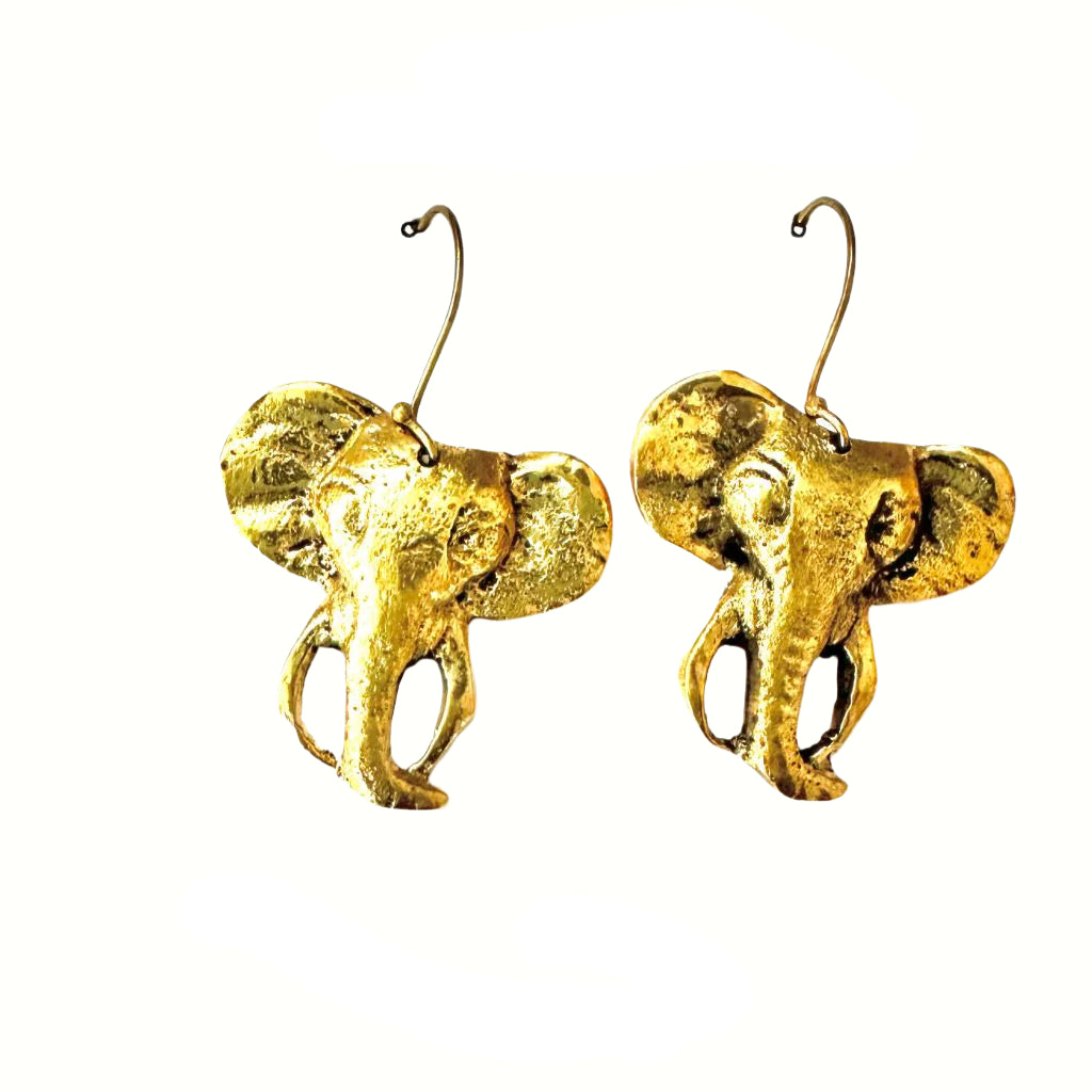 OTSAGUI Magnificent 2-piece Elephant Earrings and Ring brass Set