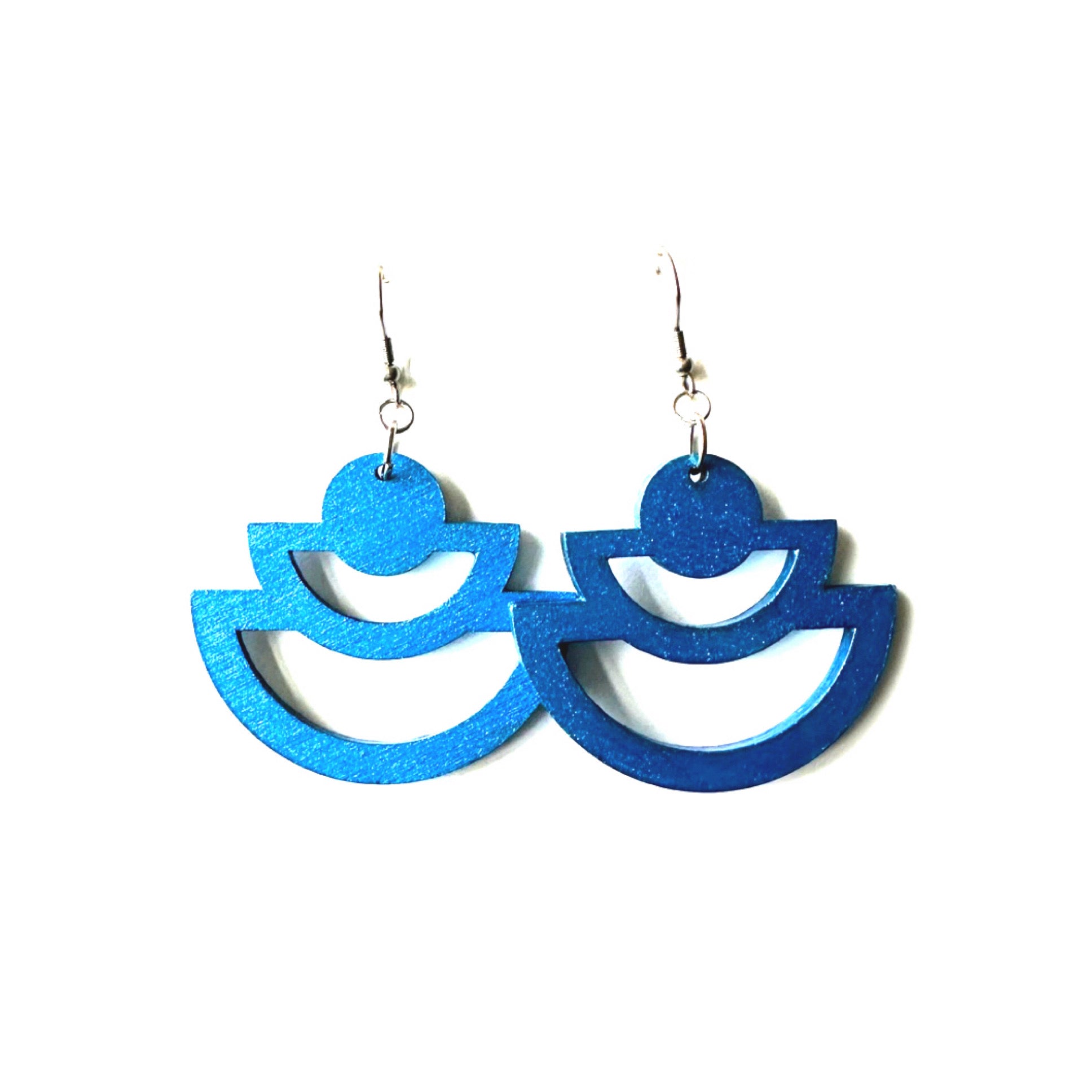 Geometric Wood Earrings - Electric Blue