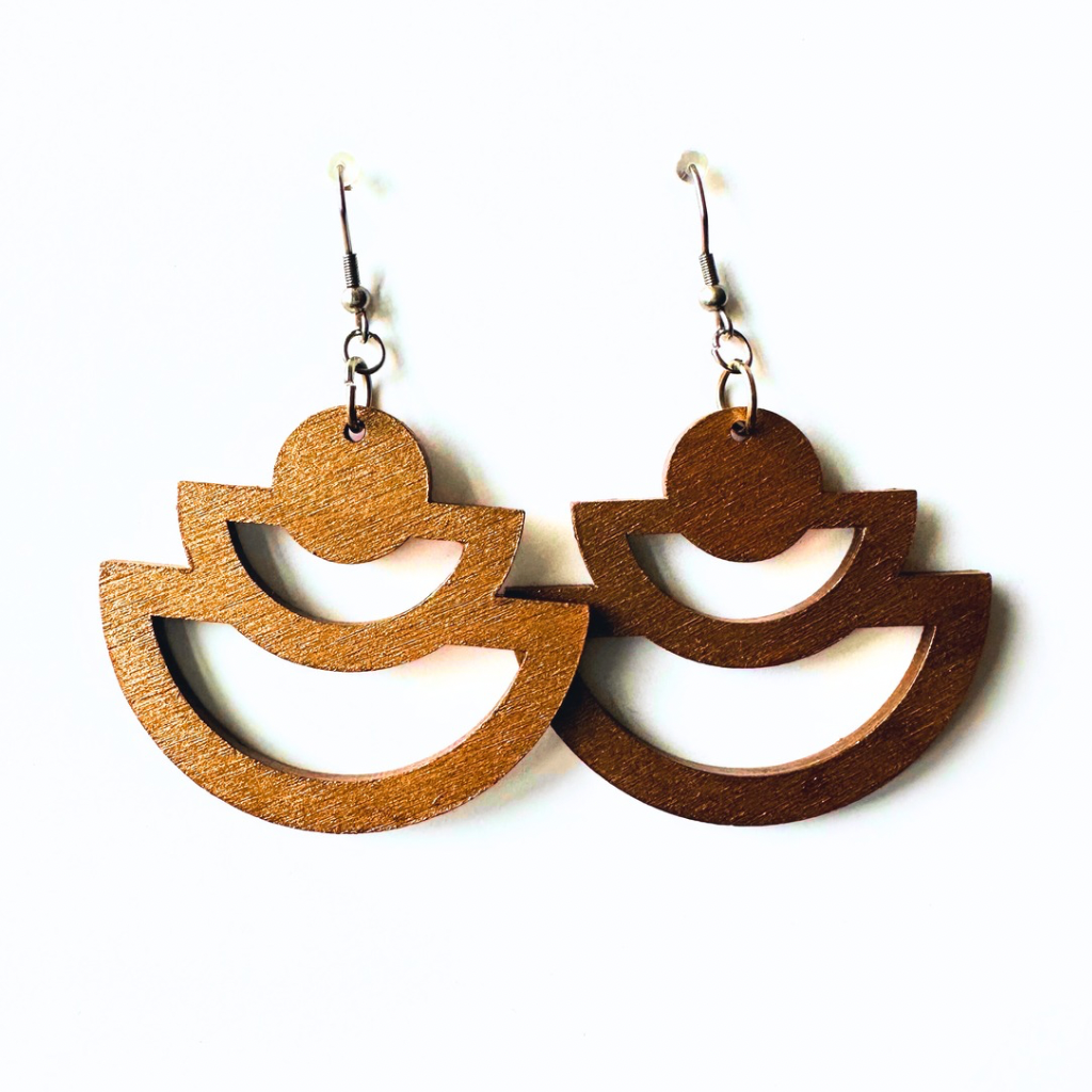 Geometric Wood Earrings - Cappucino