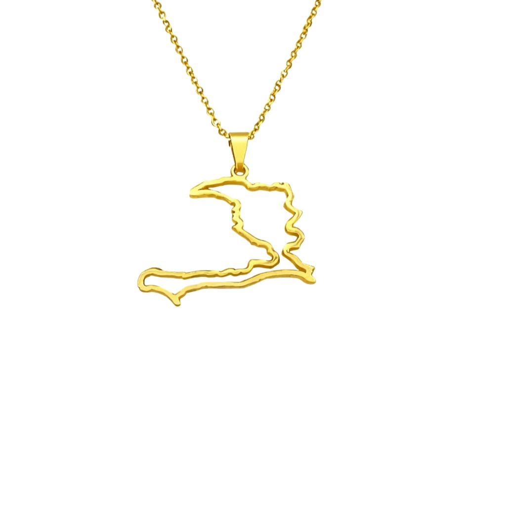 AYITI CHÉRIE Haiti Map Medallion Necklace – Stainless Steel