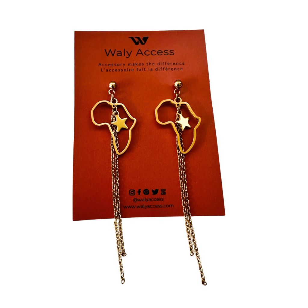 Boucles d’Oreilles Pendantes Carte d’Afrique & Chaînes – Acier Inoxydable