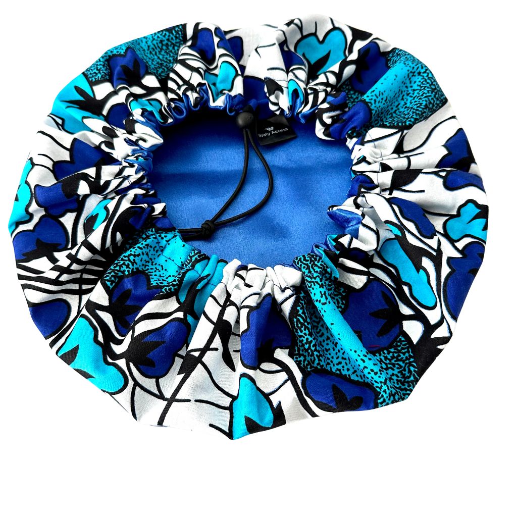 OFOUROU - Wax Satin Bonnet for Women – Adjustable Night Hair Bonnet – Cotton Wax, Satin Lined, Blue