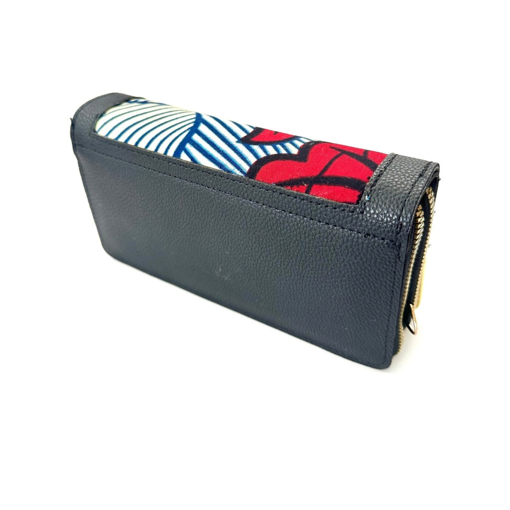 NYANTO Wax and Imitation Leather Wallet Bag - Djouèlè pattern