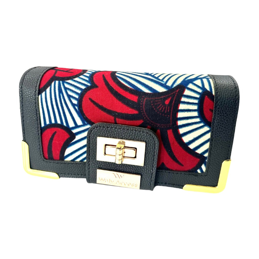 NYANTO Wax and Imitation Leather Wallet Bag - Djouèlè pattern