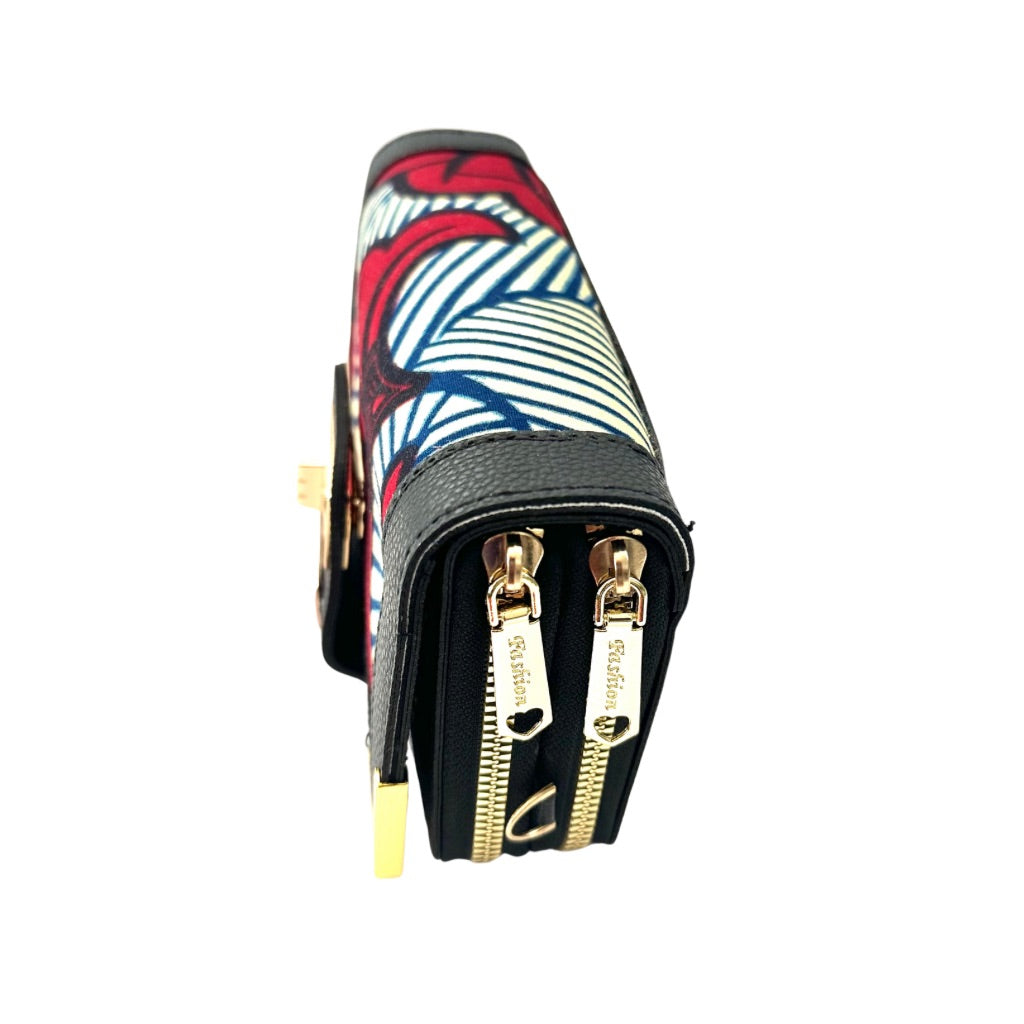 NYANTO Wax and Imitation Leather Wallet Bag - Djouèlè pattern