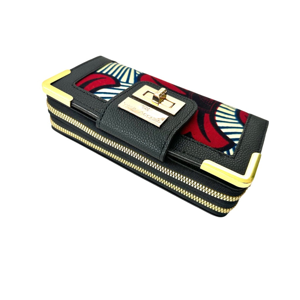 NYANTO Wax and Imitation Leather Wallet Bag - Djouèlè pattern