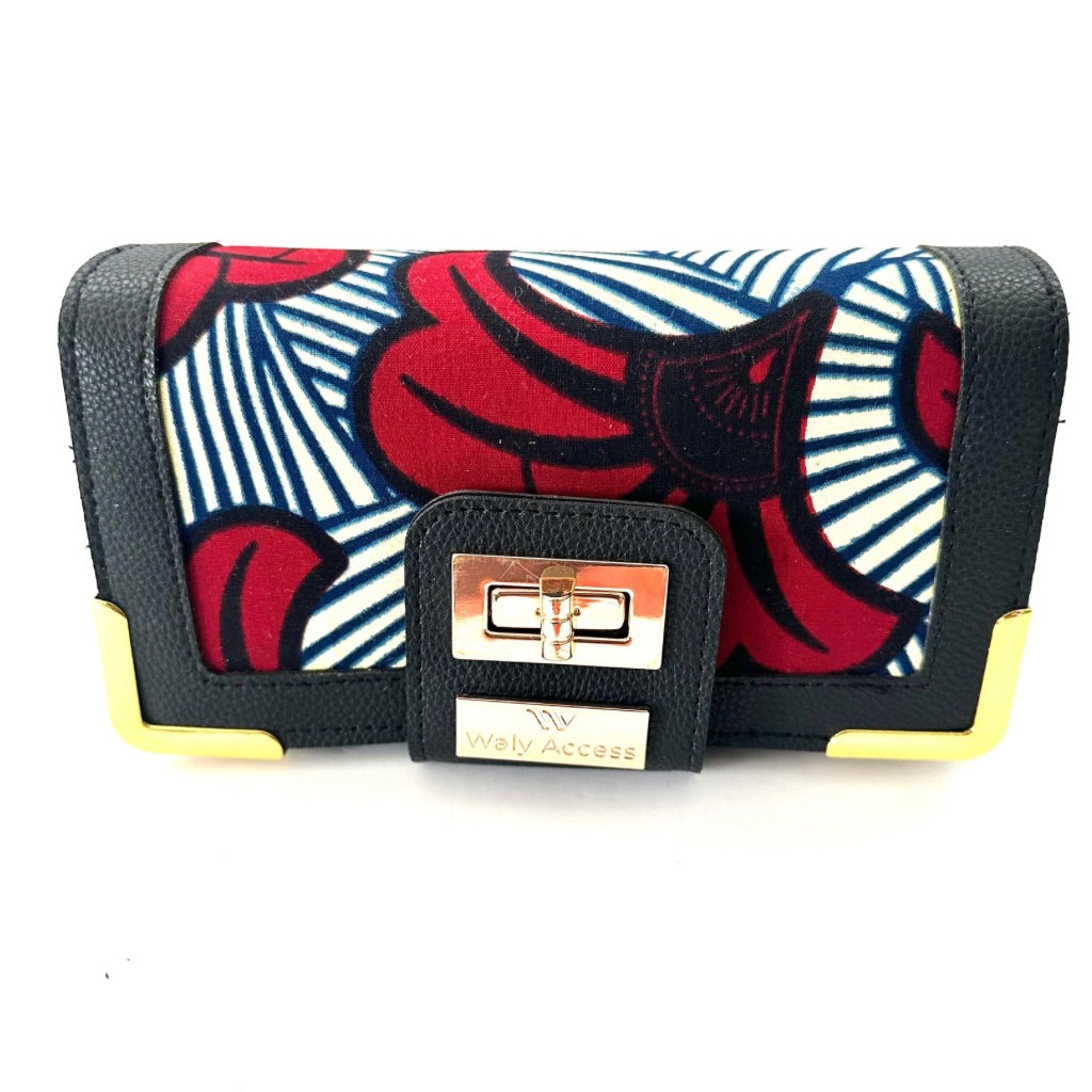 NYANTO Wax and Imitation Leather Wallet Bag - Djouèlè pattern