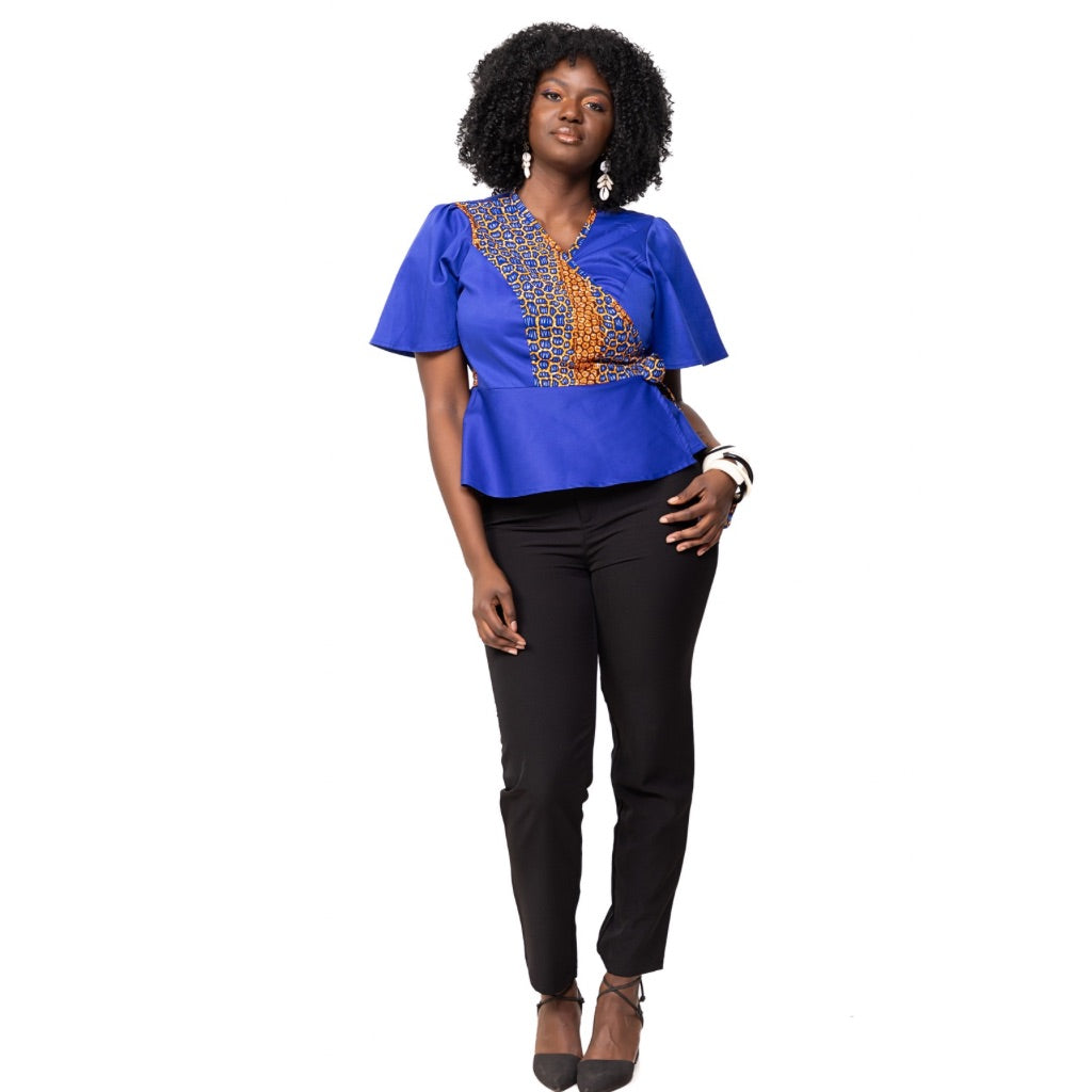 DIA African Fabric Wrap Woman Shirt - Blue