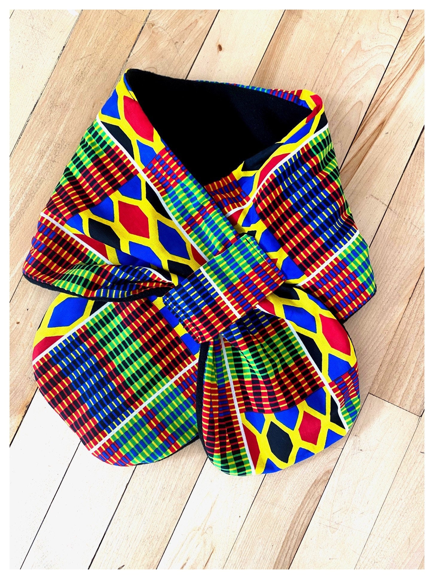 PEBEH African fabric Scarf made with african fabric and  fleece - Yellow