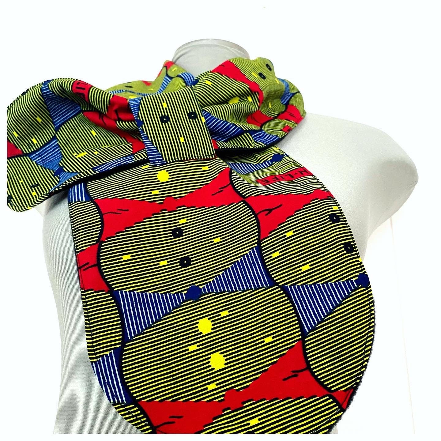 PEBEH African fabric Scarf made with african fabric and  fleece - Green