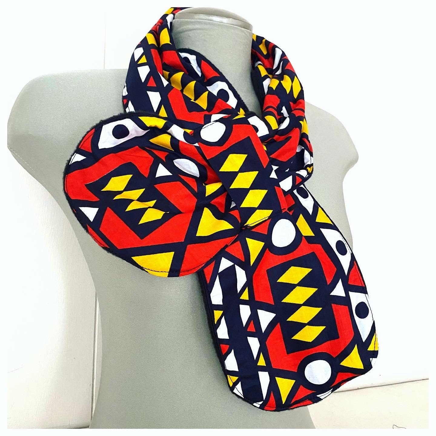 PEBEH African fabric Scarf made with african fabric and  fleece - Red