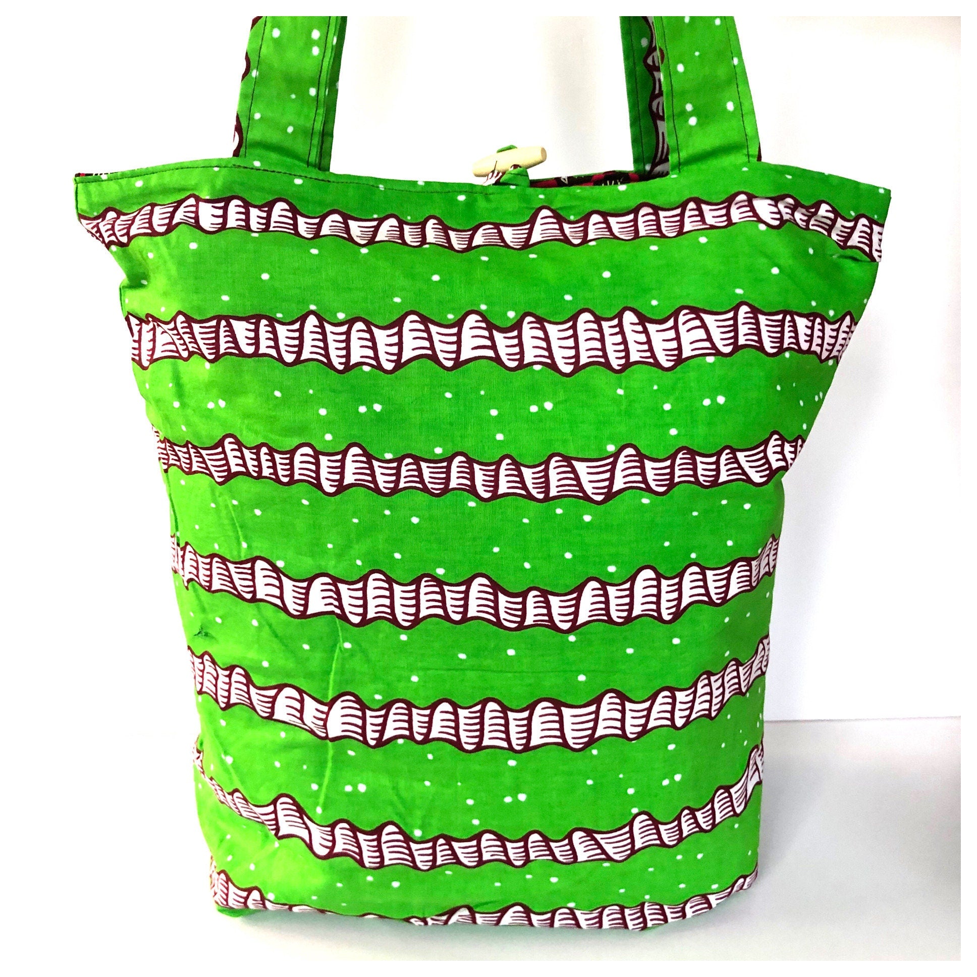 PIEH Big Patchwork African  fabric quilted tote Bag - Green